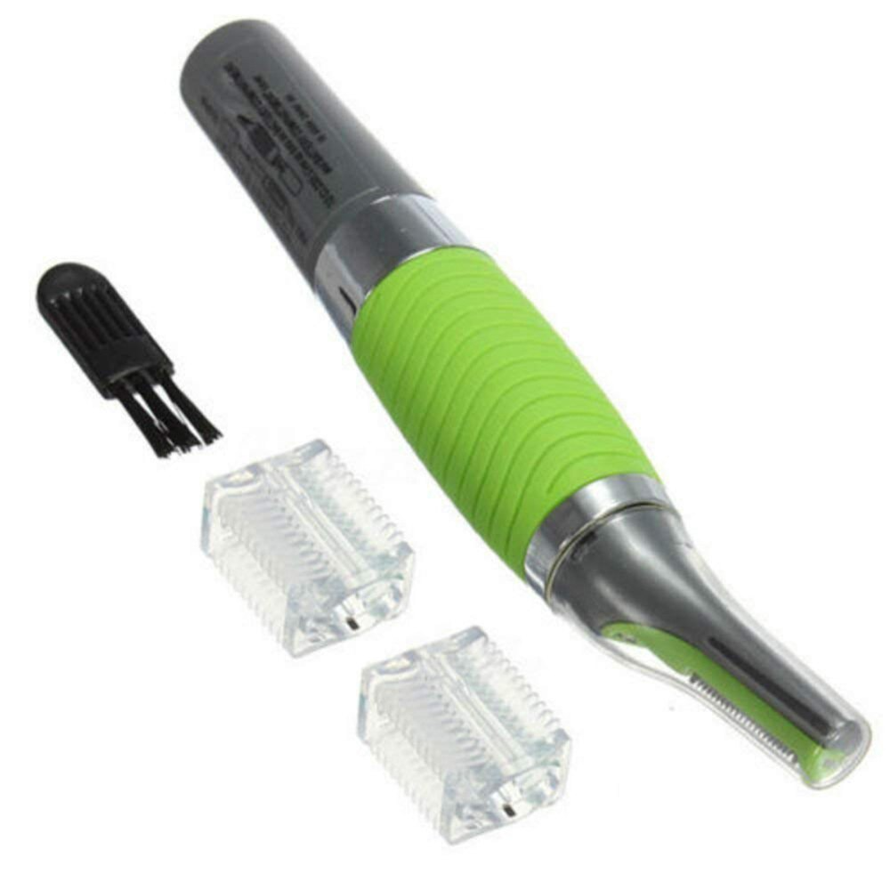 All-in-one nose and ear trimmer with cleaning brush and attachments on white background