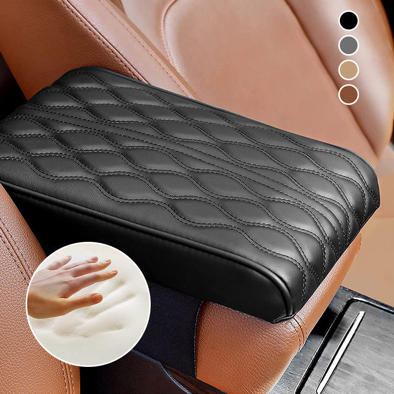 Close-up of memory foam vehicle armrest cushion showing plush padding and quilted texture