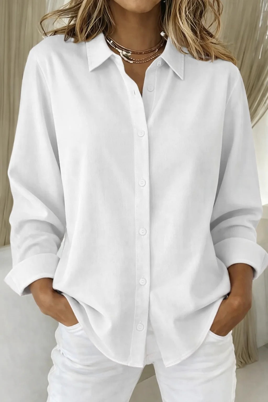 Office wear women's shirt with button-down design and classic long sleeves