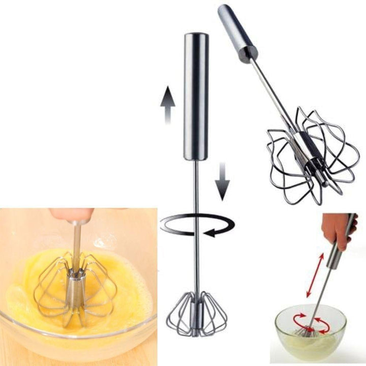 Diagram demonstrating the push-down rotation mechanism of the hand whisk