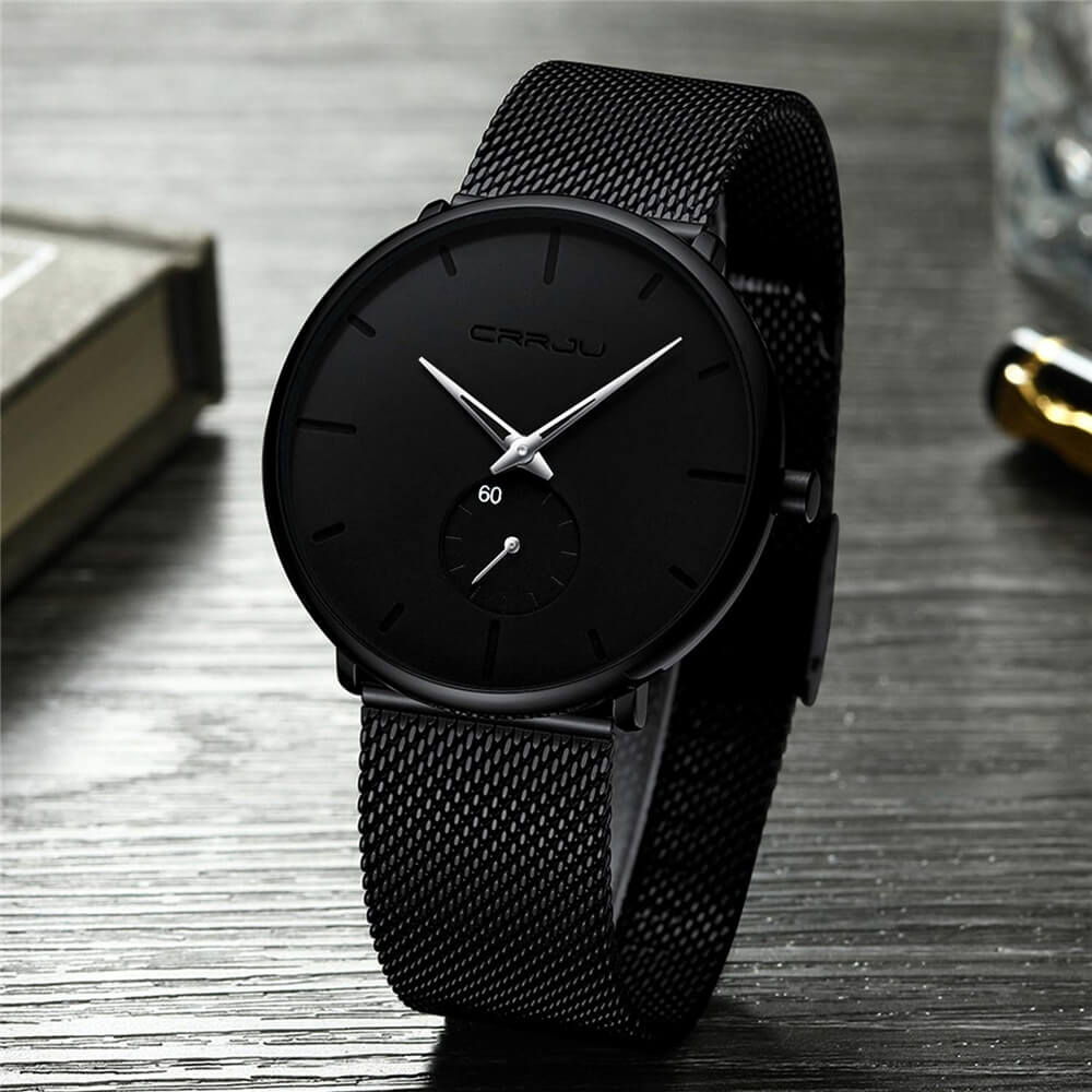Luxury timepiece for men with a slim profile and polished steel case