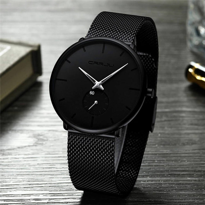 Luxury timepiece for men with a slim profile and polished steel case