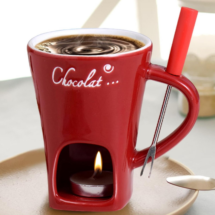 White ceramic fondue bowl for kitchen dessert preparation