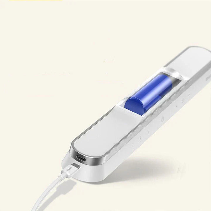 Close-up of the USB charging port on the rechargeable LED lamp