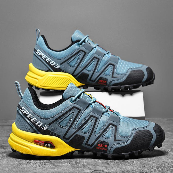 Mens trail shoes showing breathable mesh and supportive orthopedic structure