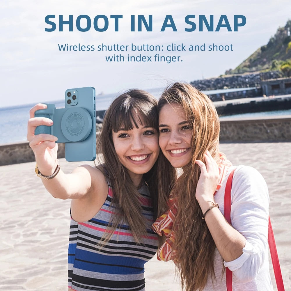 Portable phone charger with integrated camera grip for stable shots
