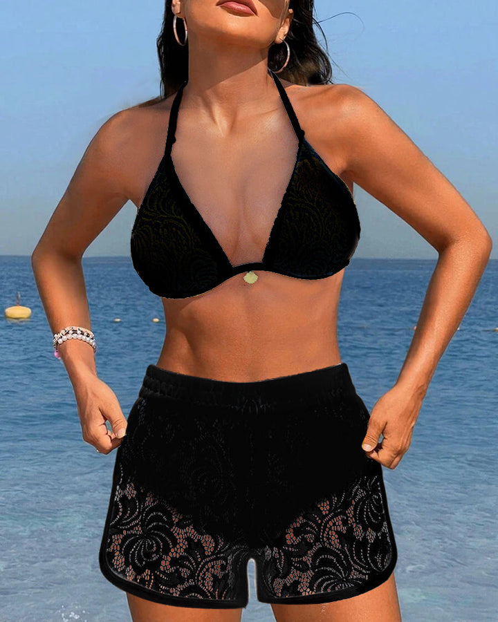 Womens swimwear bikini set styled for summer resort wear and beach outings