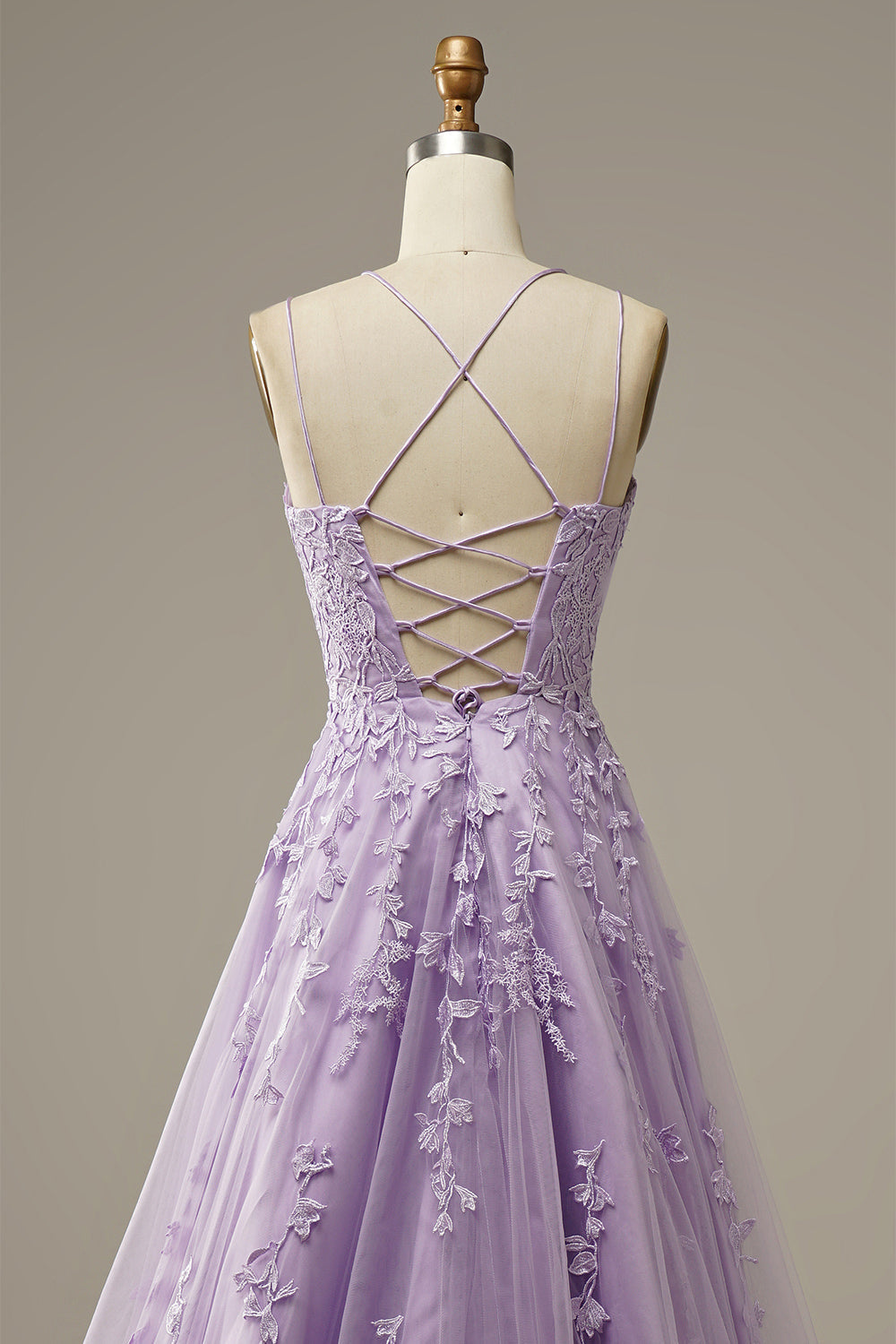 Back view of a flowing tulle evening gown for women, prom dress