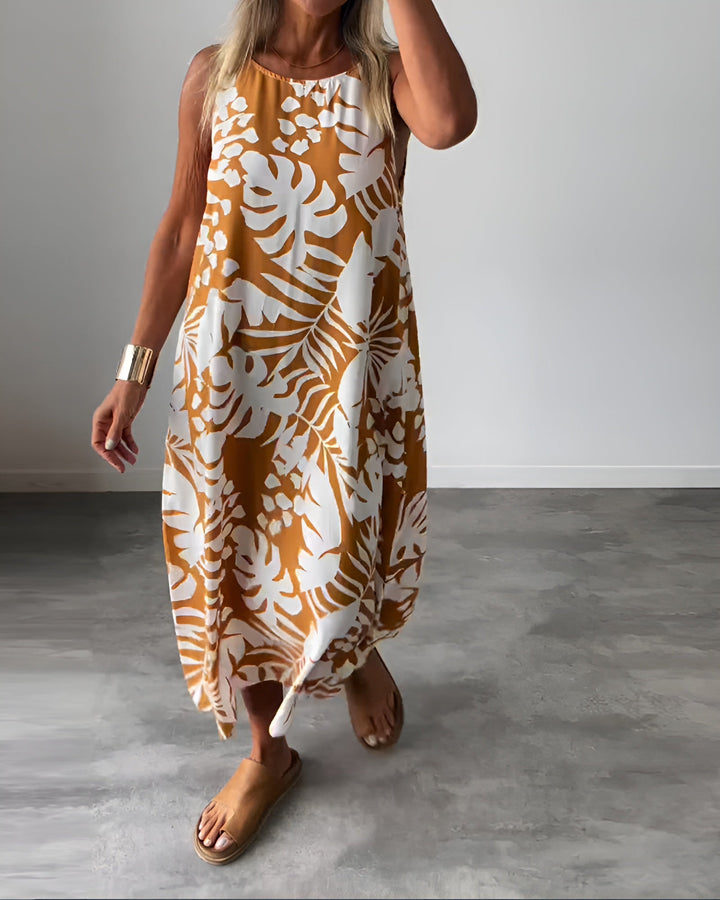 Elegant sleeveless brown summer dress for women, casual party wear