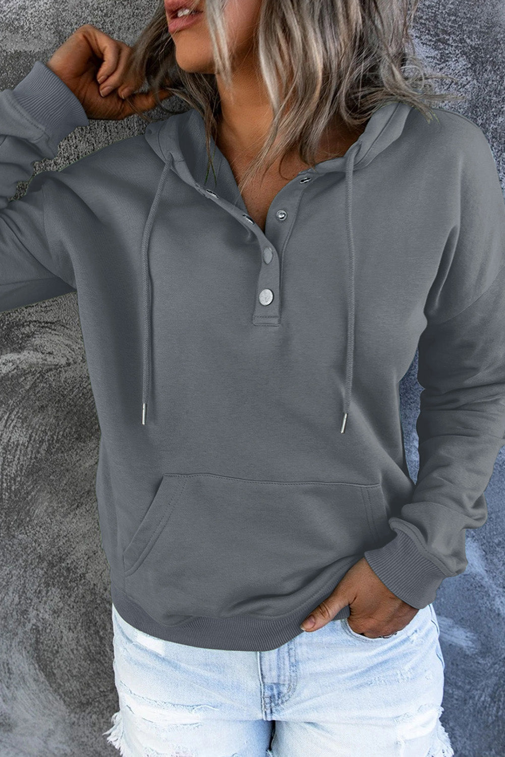Close-up of lila fabric on women's fashion hoodie