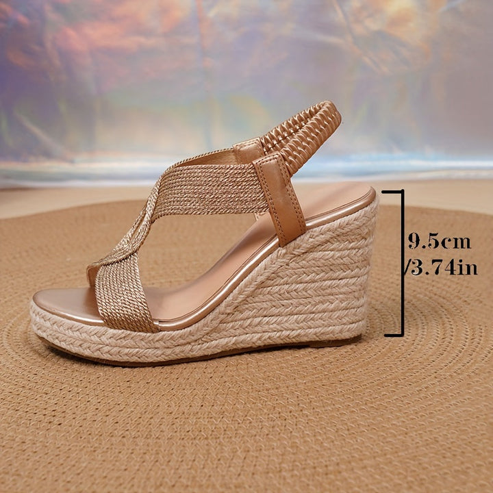 Lifestyle shot of woman walking outdoors in supportive wedge sandals