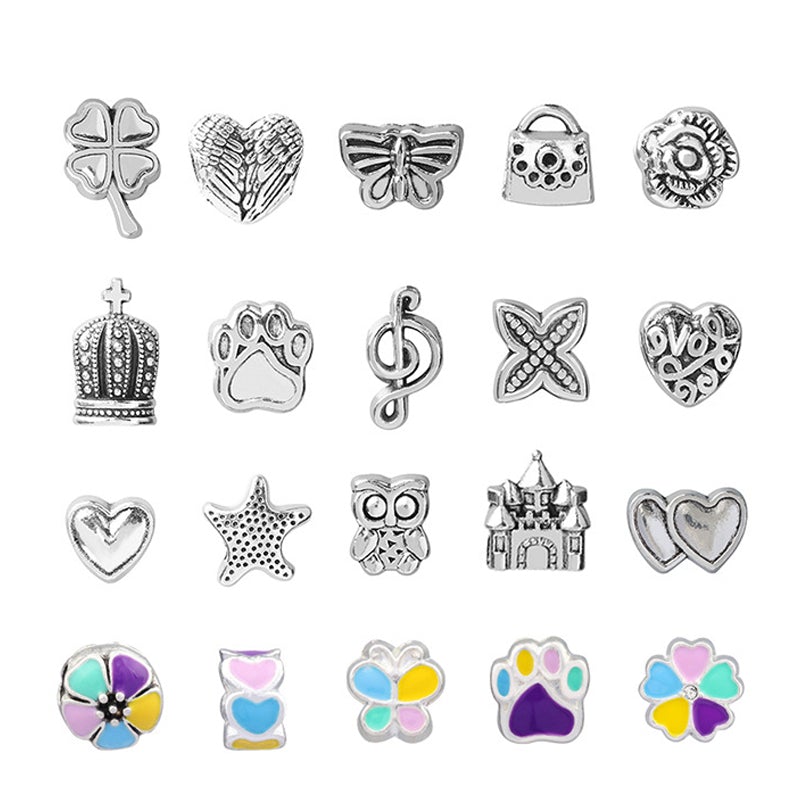 Kids bracelet making kit layout with metal charm bracelets and safety clasp