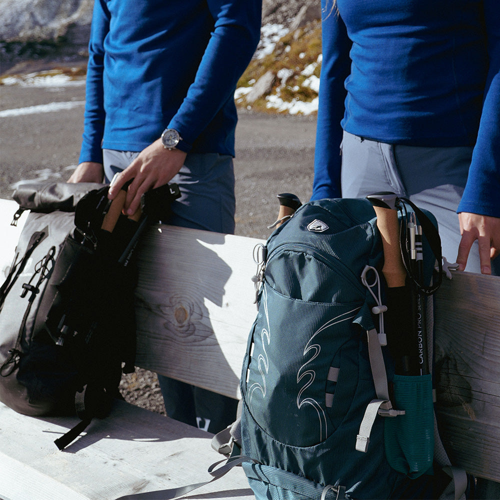 Close-up view of the secure quick-lock mechanism on the foldable hiking gear for easy height adjustment.
