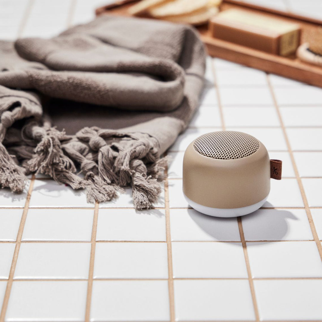 Close-up of waterproof speaker mesh and durable exterior shell design