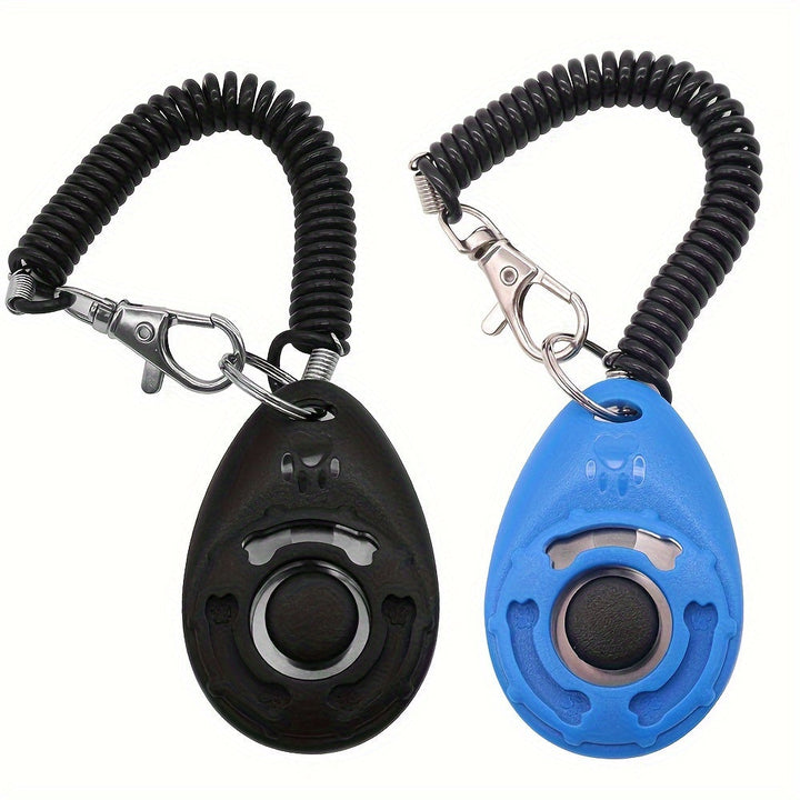 Black and blue dog training clickers with metal clasps