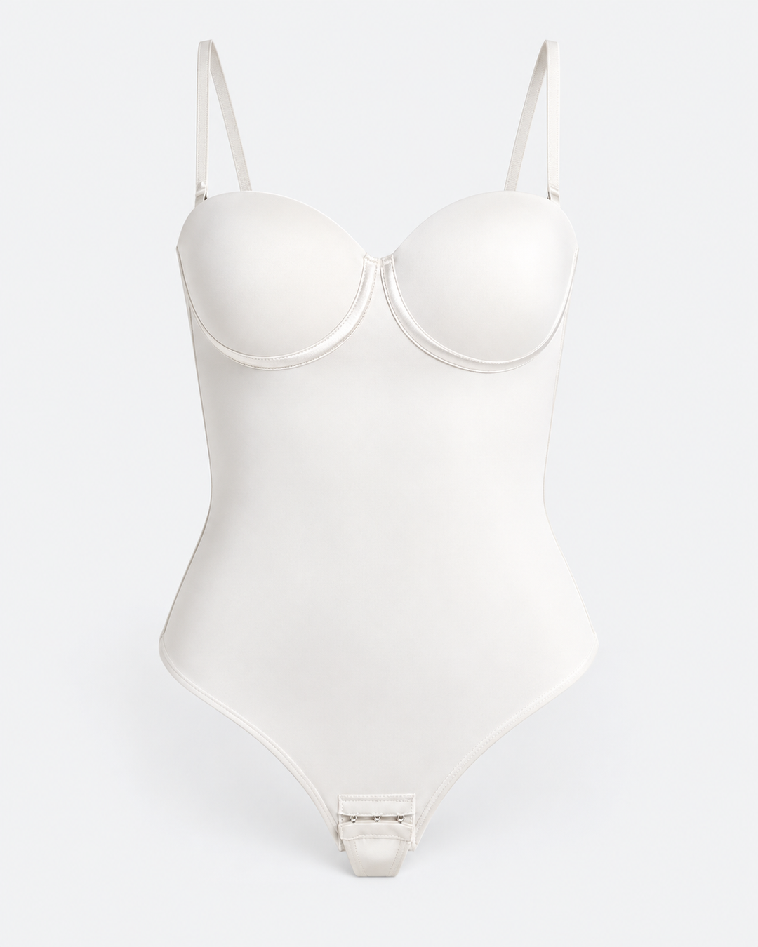 Detailed shot of shaping seams on hourglass corset bodysuit for women