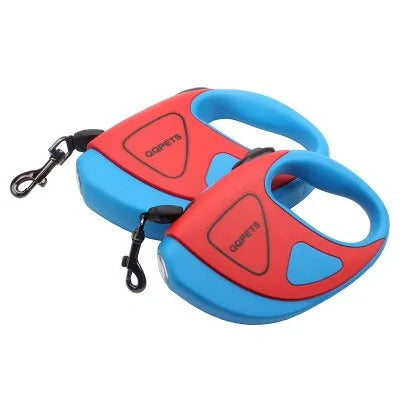 LED pet leash being used for evening dog walking outside