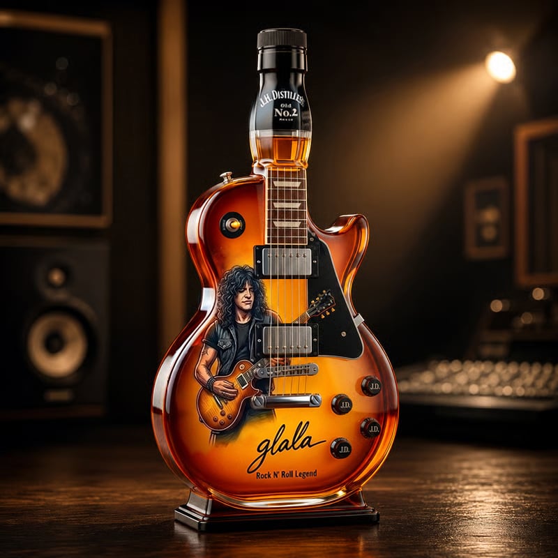 Rock spirit guitar decanter figurine lit by warm studio lighting