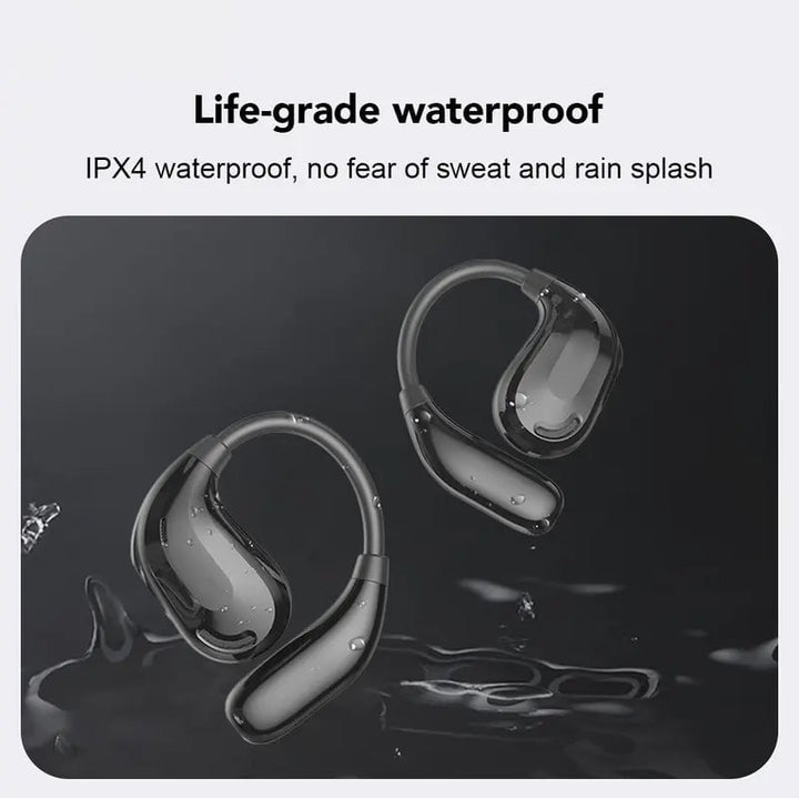 Wireless sports earphones resting in a compact charging case