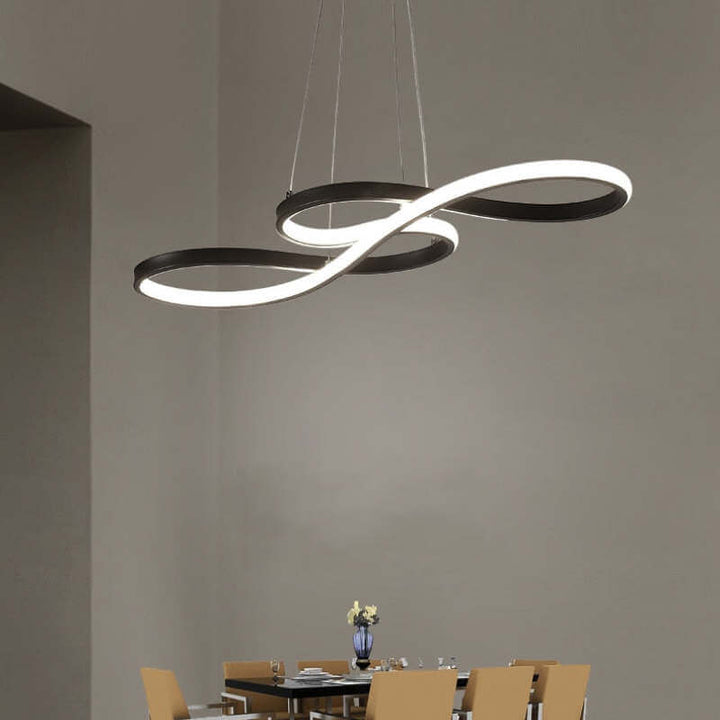 Contemporary musical note chandelier illuminating a stylish living room