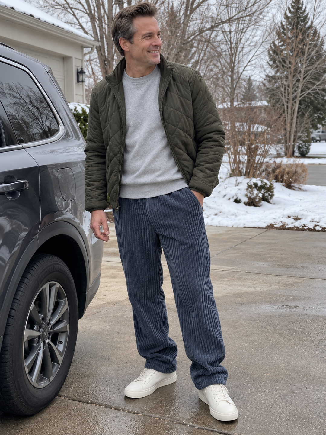Comfortable casual wear pants for men featuring ribbed fabric detail