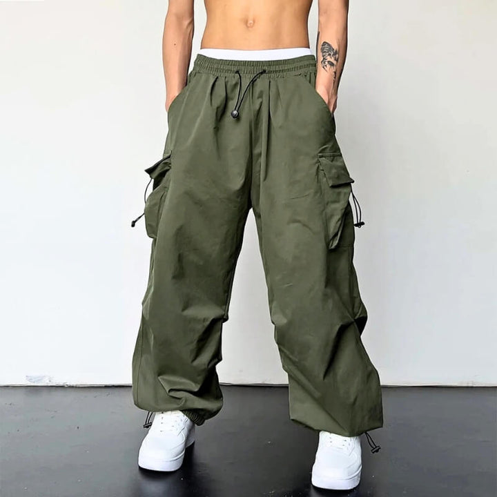 Unisex joggers side profile highlighting spacious multi-pocket design