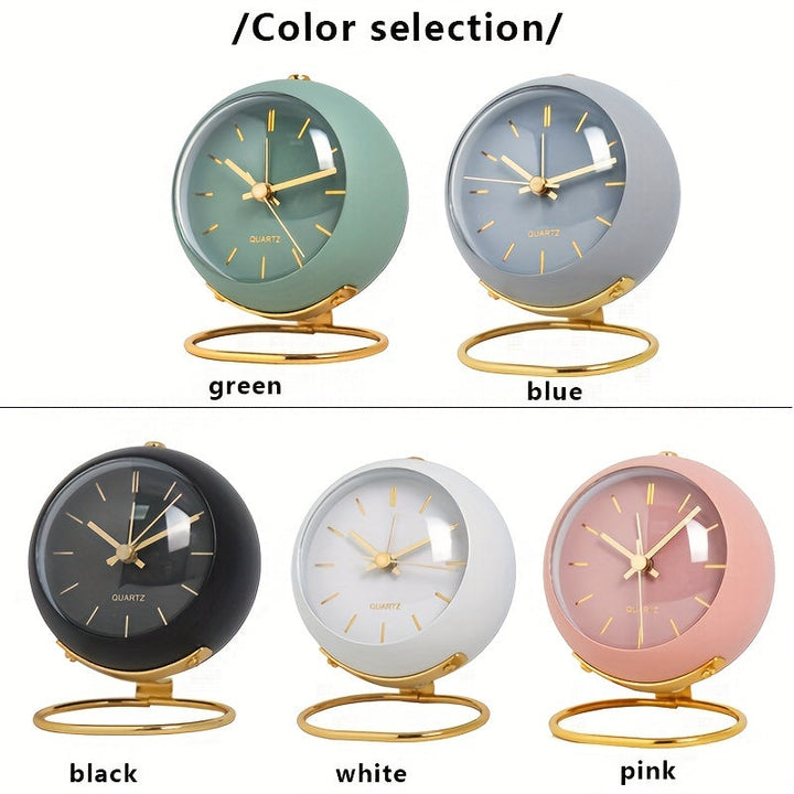 Collection of coloured desk clocks in green blue black white and pink
