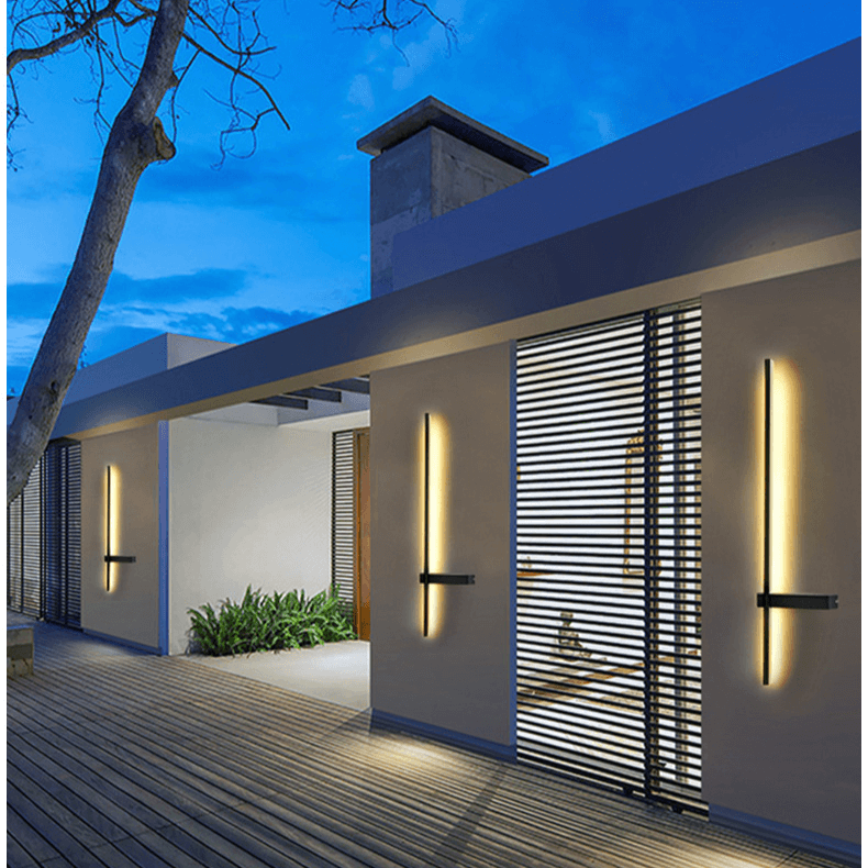 Close-up of the waterproof modern outdoor LED wall lamp housing and finish