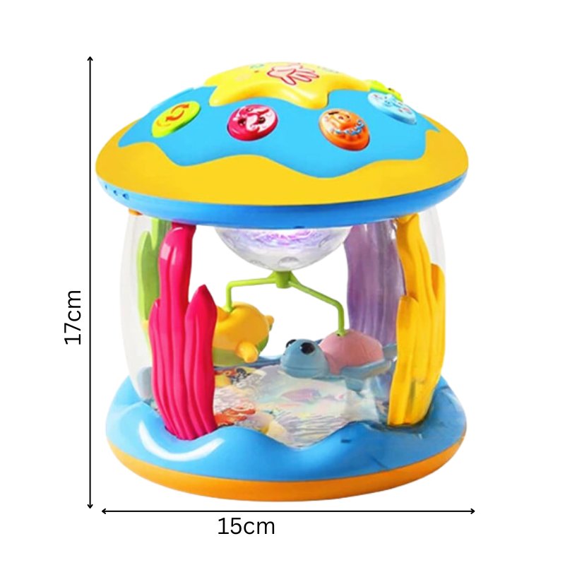TwinkleDrum toy with height and width dimension markings in cm