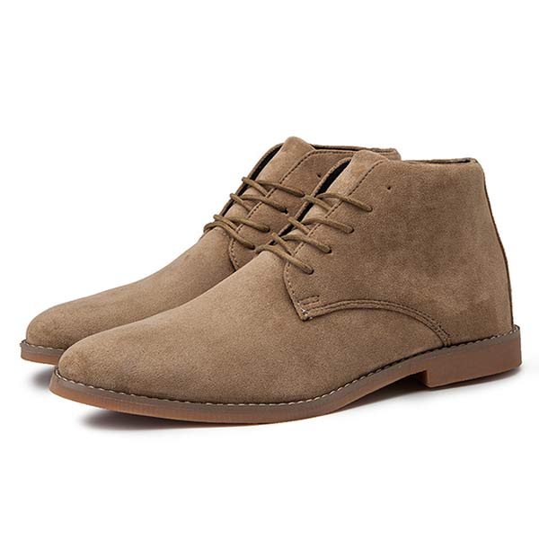 Side profile of men's classic lace-up ankle boot in brown leather