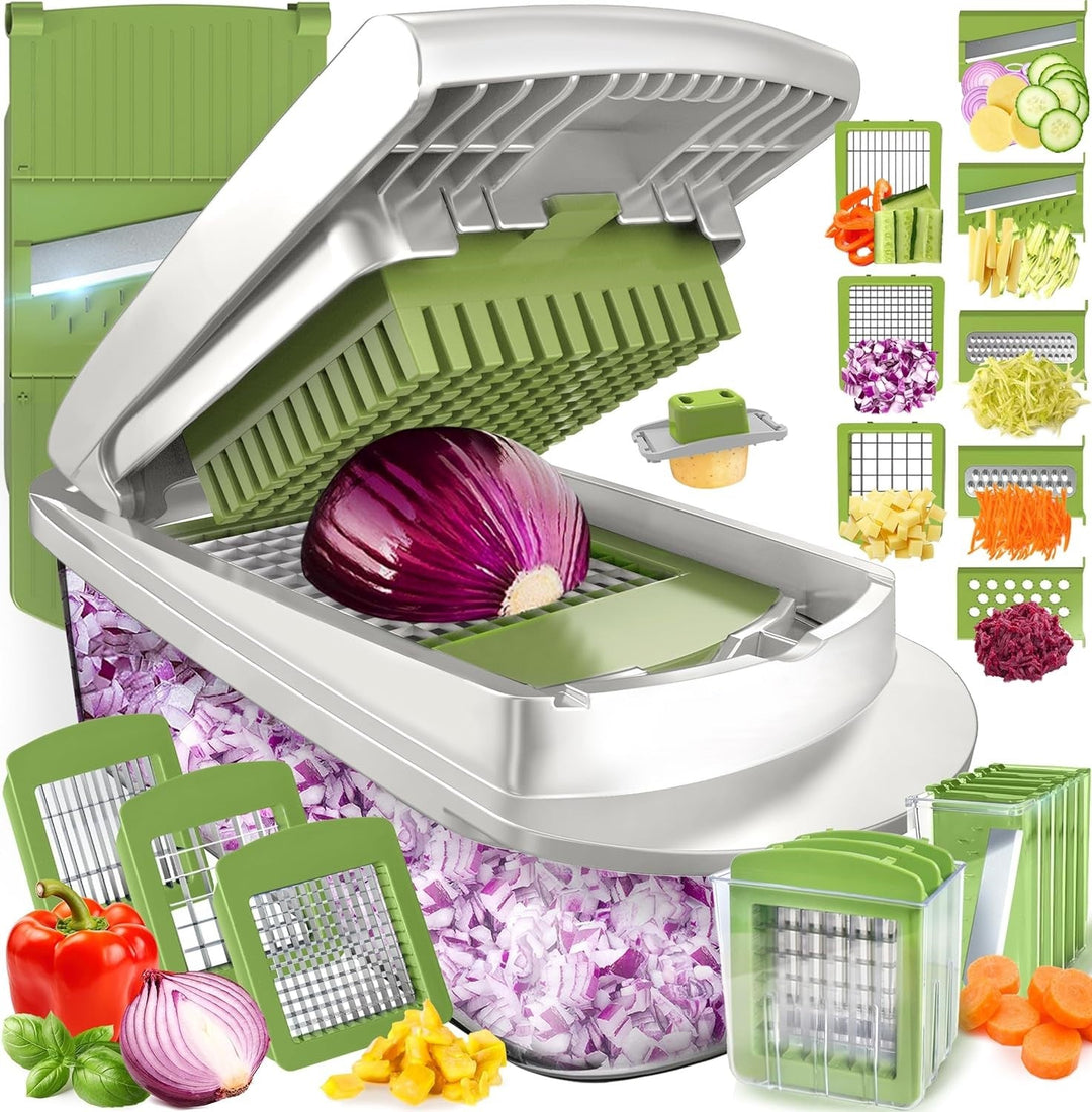 Green 10-in-1 vegetable slicer with interchangeable blades