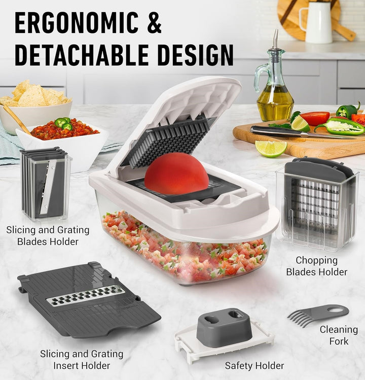 Ergonomic and detachable components of the vegetable slicer set