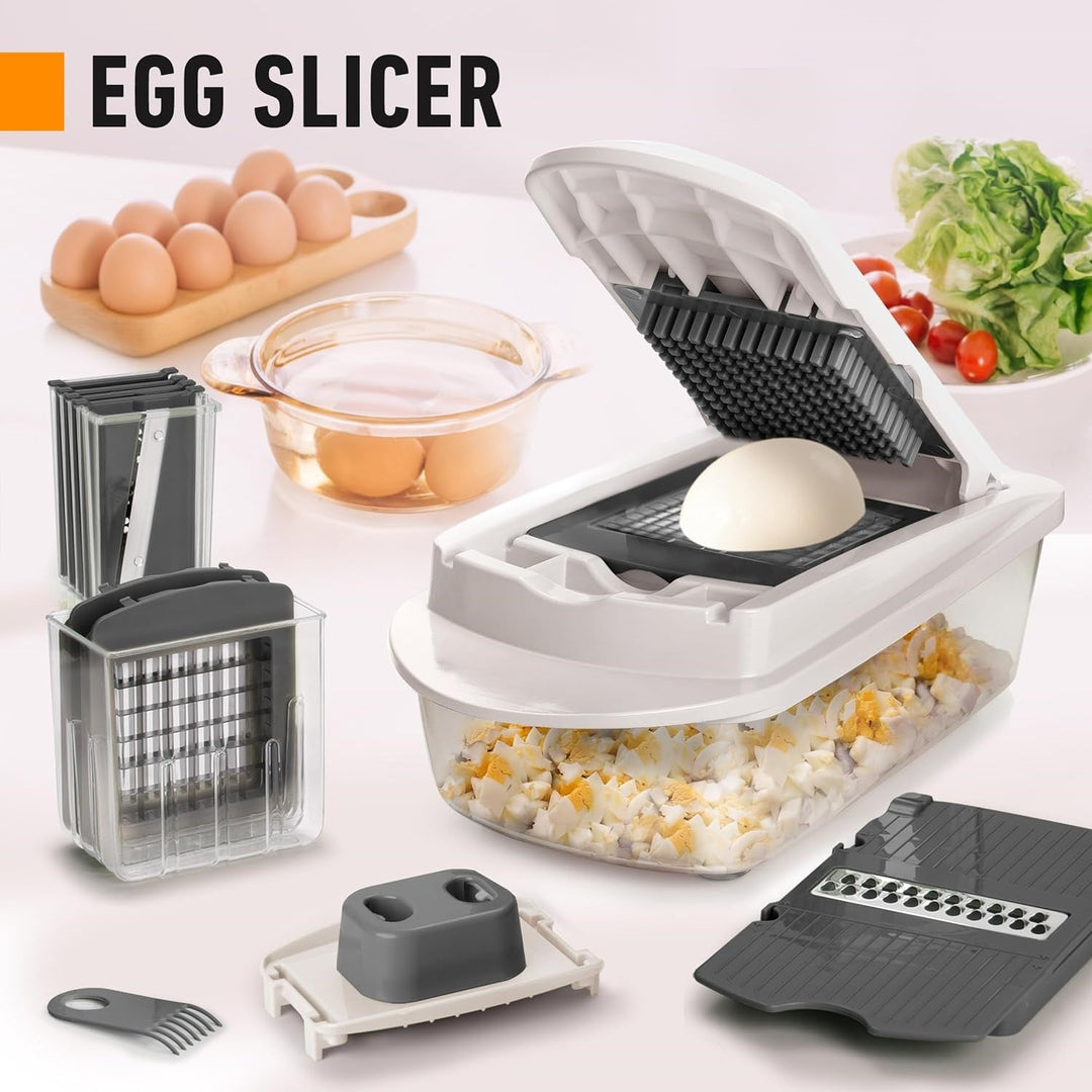 Multi-functional food chopper and vegetable slicer in green