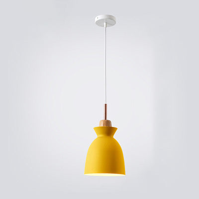 Close-up of the modern ceiling lamp showing its matte metal shade