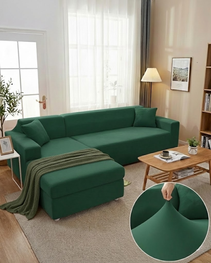 Furniture protector slipcover installed on a sectional couch