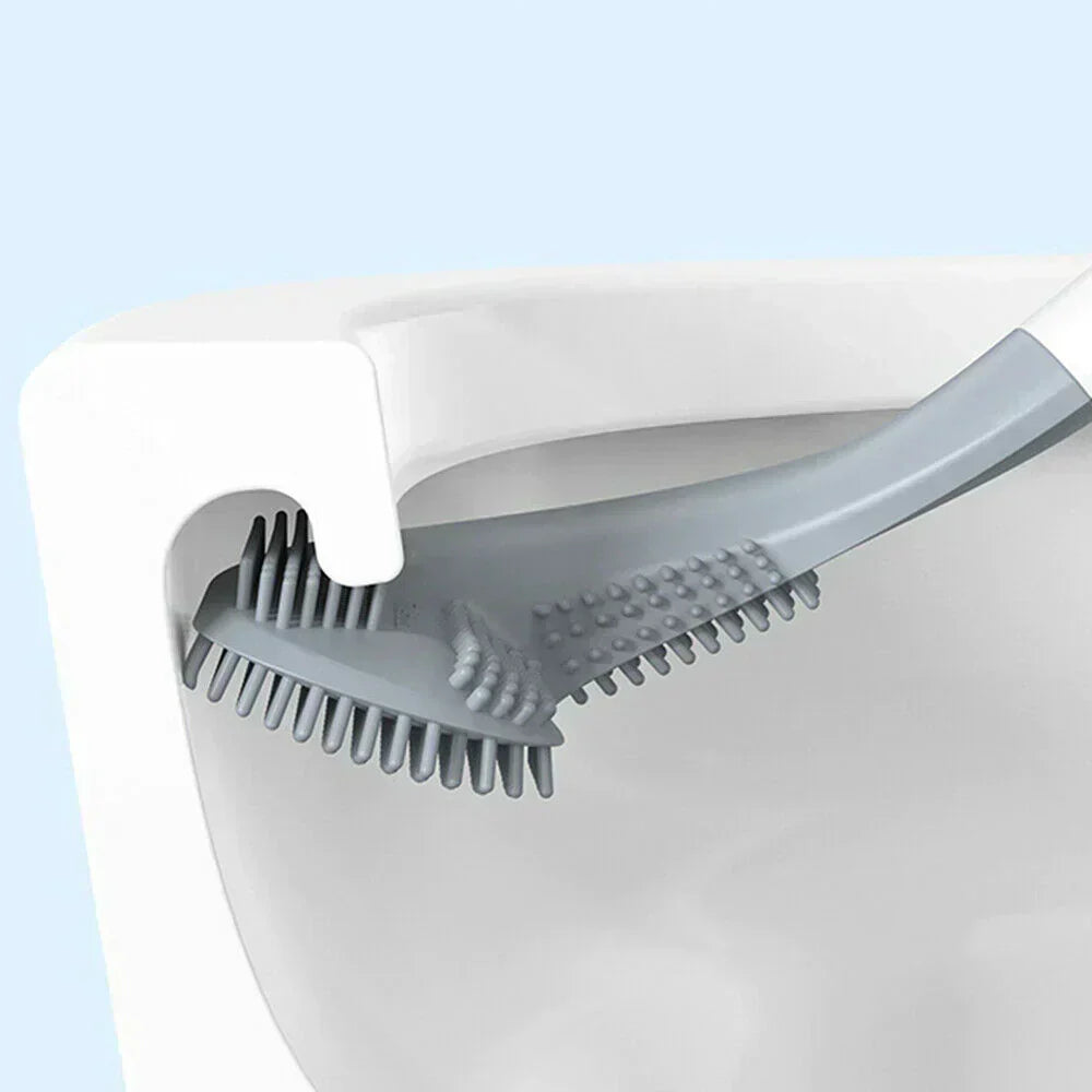Detailed view of the dirt-repelling TPR bristles inside a toilet bowl