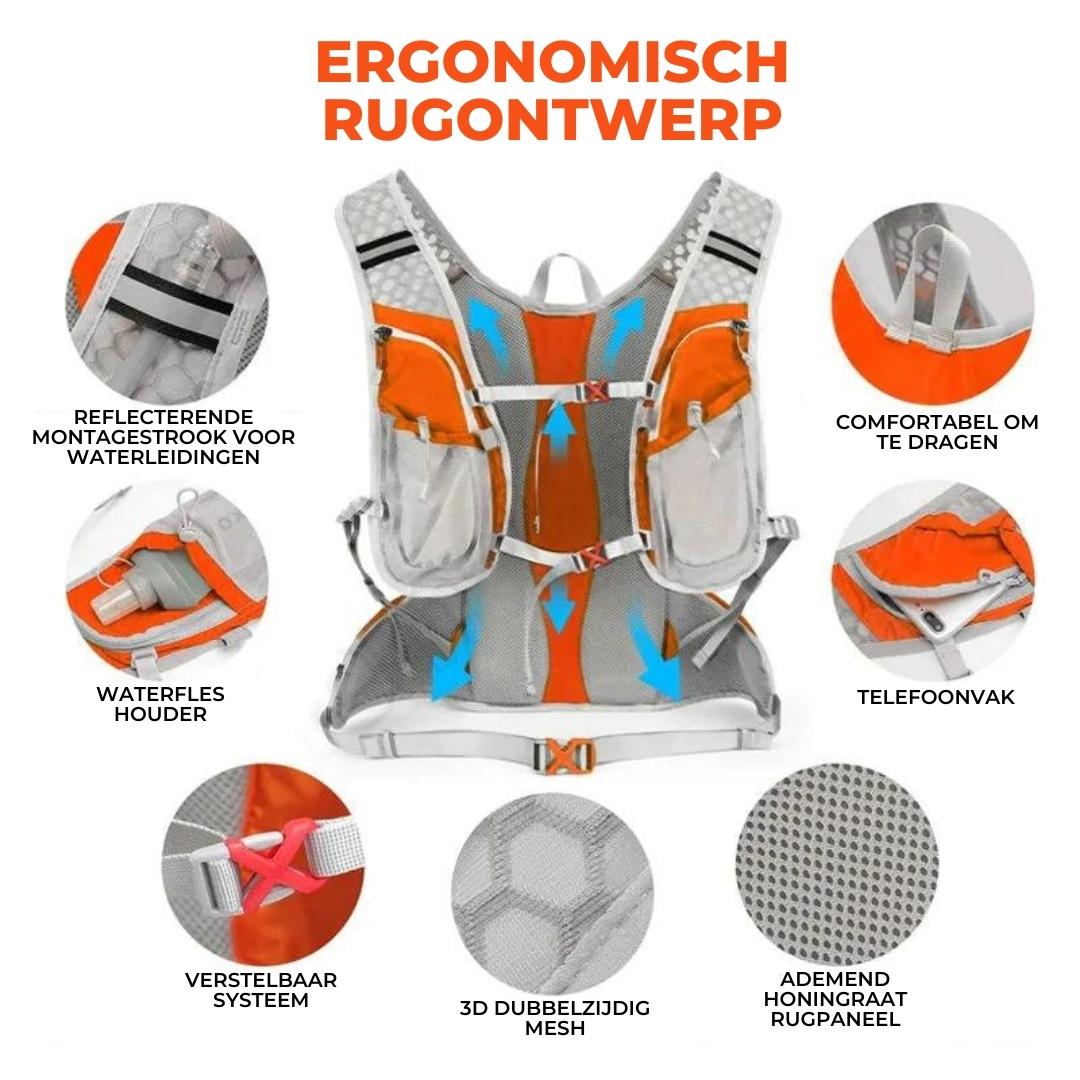Compact running backpack with 2L bladder pocket and reflective safety details