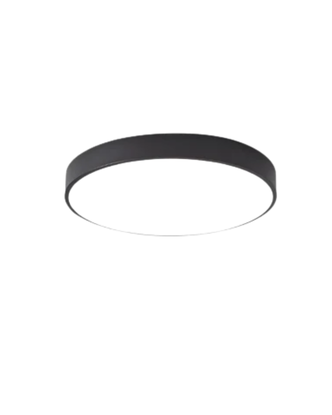 Minimalist black disc LED ceiling lamp isolated on a white background