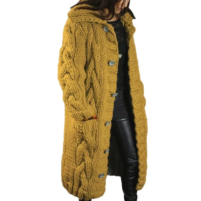 Full length view of women's winter fashion knit cardigan