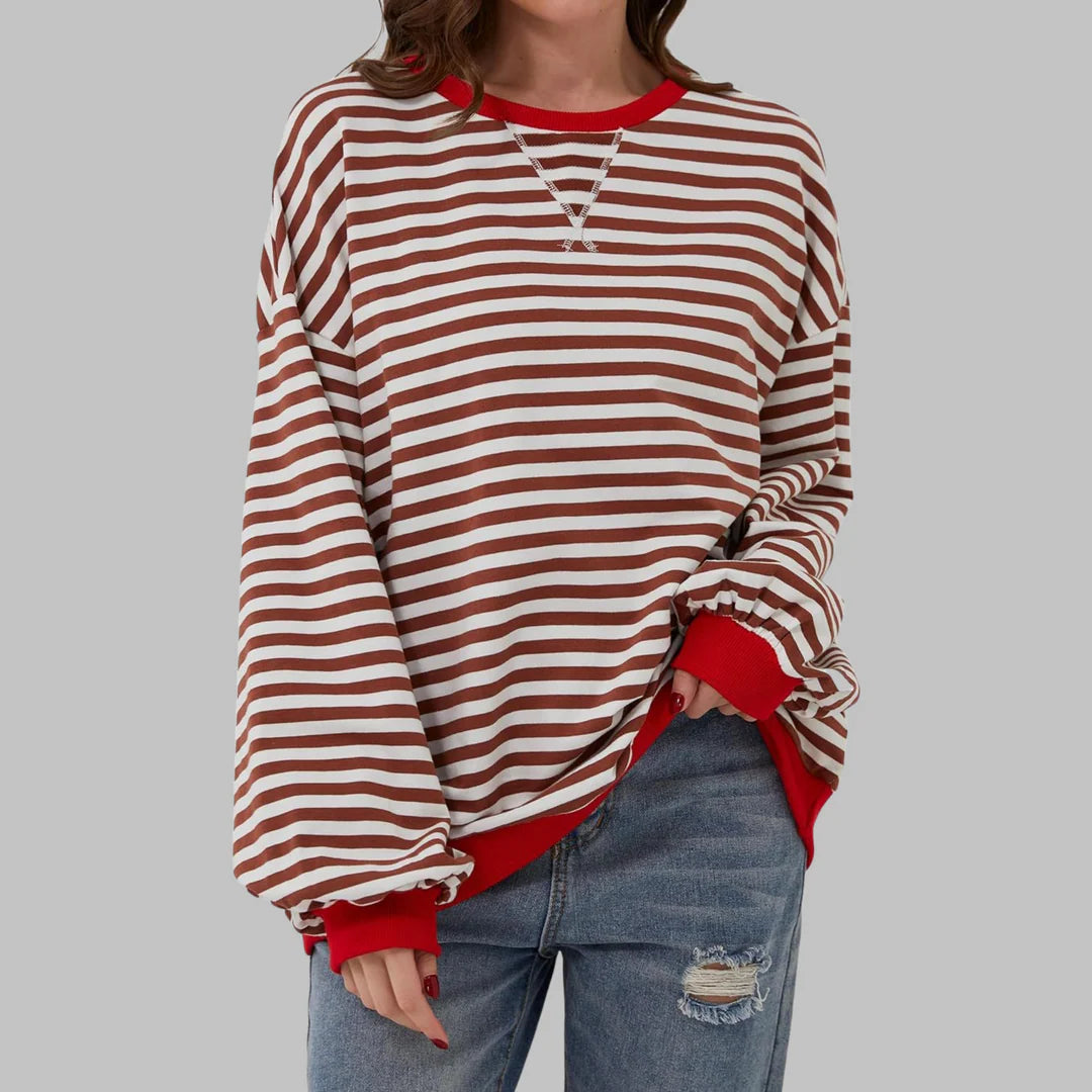 Denise | Women’s Oversized Striped Long Sleeve Crew Neck Sweatshirt