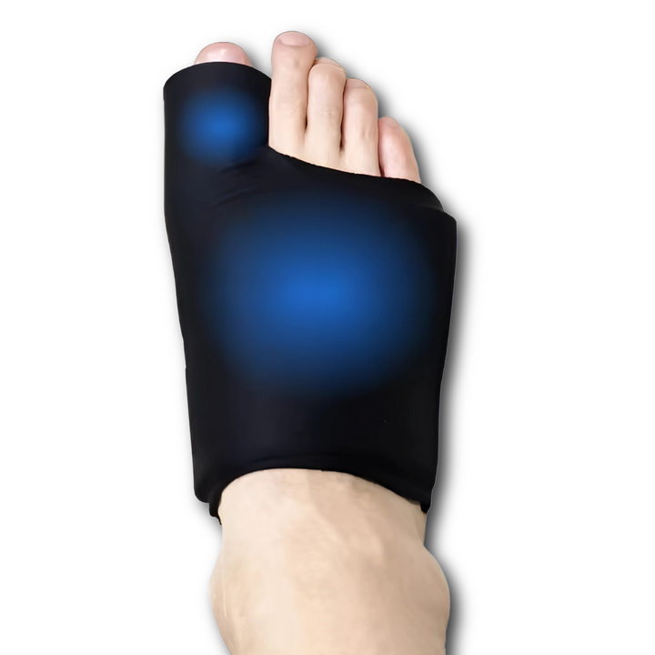 Hot and cold therapy foot wrap showing secure strap for versatile pain relief