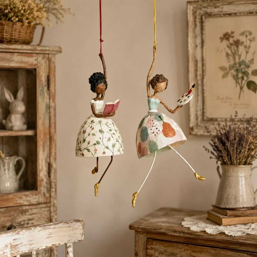 Detailed folk art hanging figurine designed for patio and porch decoration