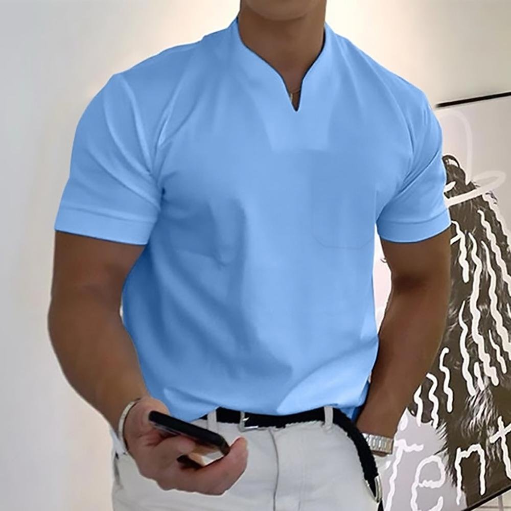 Close-up of the durable button detail on the refined men's polo