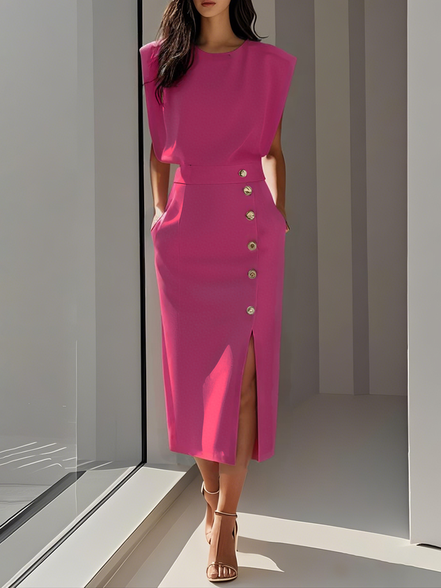 Casual chic women's dress styled with accessories for a versatile day-to-night summer outfit look