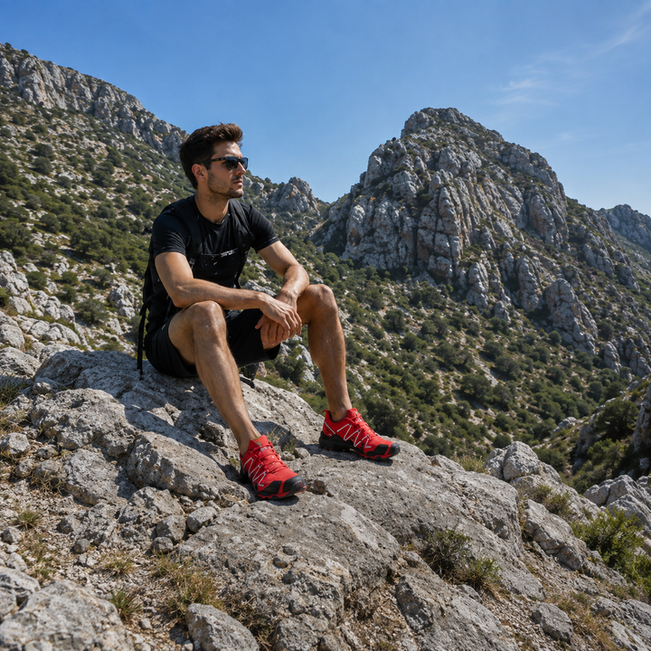 Mens orthopedic hiking shoes showcasing water resistant trail design and cushioning