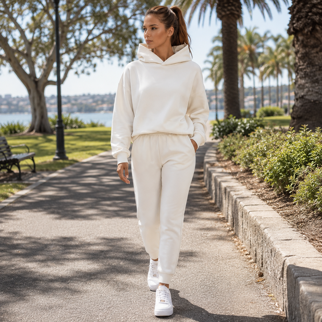 Women's hooded jogger set loungewear in a casual tracksuit design