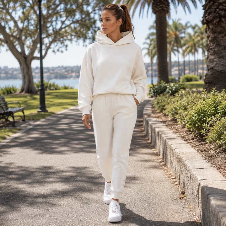 Women's hooded jogger set loungewear in a casual tracksuit design