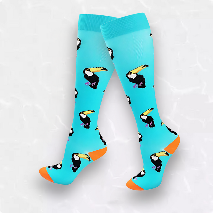 Athletic circulation socks stretched to show elastic arch support and fit