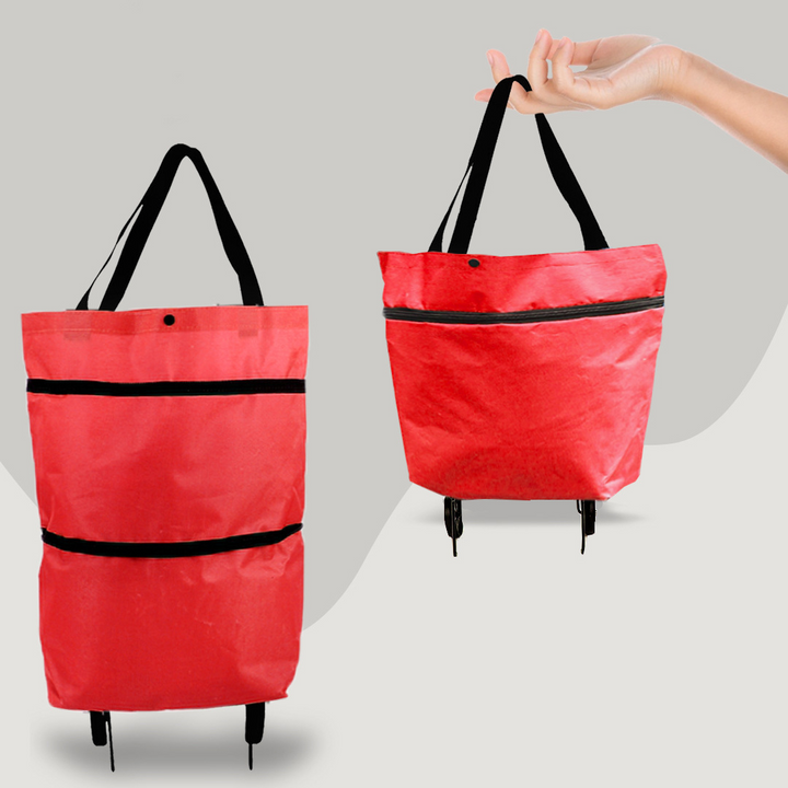 Side profile of the foldable cart showing high capacity and ergonomic strap design