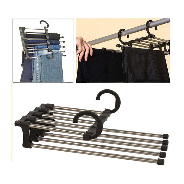 Space saving clothes organizer hook detail on magic pants hanger for easy hanging